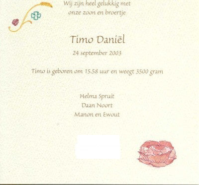 Binnenzijde van geboortekaartje - Innerside of birthcard