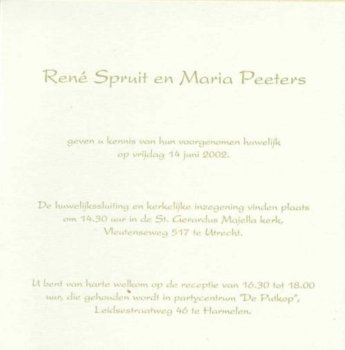Trouwkaart van Rene en Maria - Wedding card of Rene and Maria